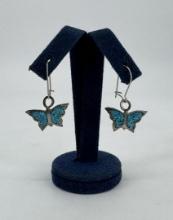 Zuni Chip Inlay Sterling Silver Butterfly Earrings