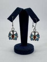 Zuni Chip Inlay Sterling Silver Butterfly Earrings