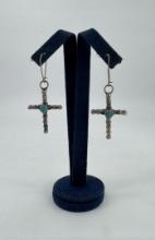 Navajo Sterling Silver Turquoise Cross Earrings