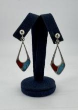 Zuni Chip Inlaid Sterling Silver Earrings