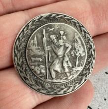 Mayan Aztec Sterling Silver St Christopher Medal