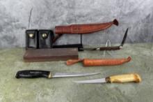 Collection of Fishing Knives and Stone