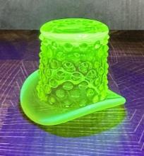 Fenton Glass Vaseline Uranium Glass Hobnail Hat