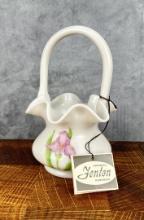 Fenton Glass Hand Painted Milk Glass Basket