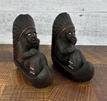 Carved Wood Indian Chief Book Ends