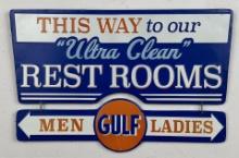 This Way to Clean Restrooms Gulf Oil Sign