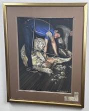 H Steven Oiestad Pastel Sheep Shearing Drawing