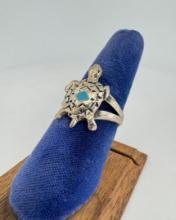 Sterling Silver Turquoise Inlaid Turtle Ring