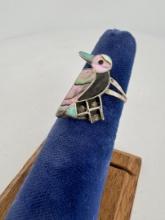 Zuni Sterling Silver Inlaid Hummingbird Ring