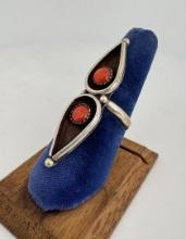 Zuni Sterling Silver Coral Shadowbox Ring