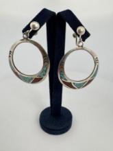 Zuni Sterling Silver Chip Inlaid Earrings
