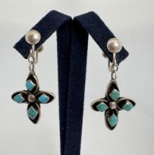 Jimmie Etsate Zuni Sterling Turquoise Earrings