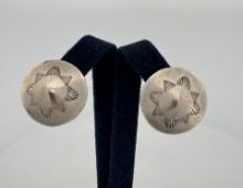 Navajo Sterling Silver Concho Button Earrings
