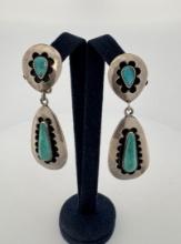 Navajo Sterling Turquoise Shadowbox Earrings