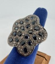 Black Rhodium Diamond and Sapphire Ring