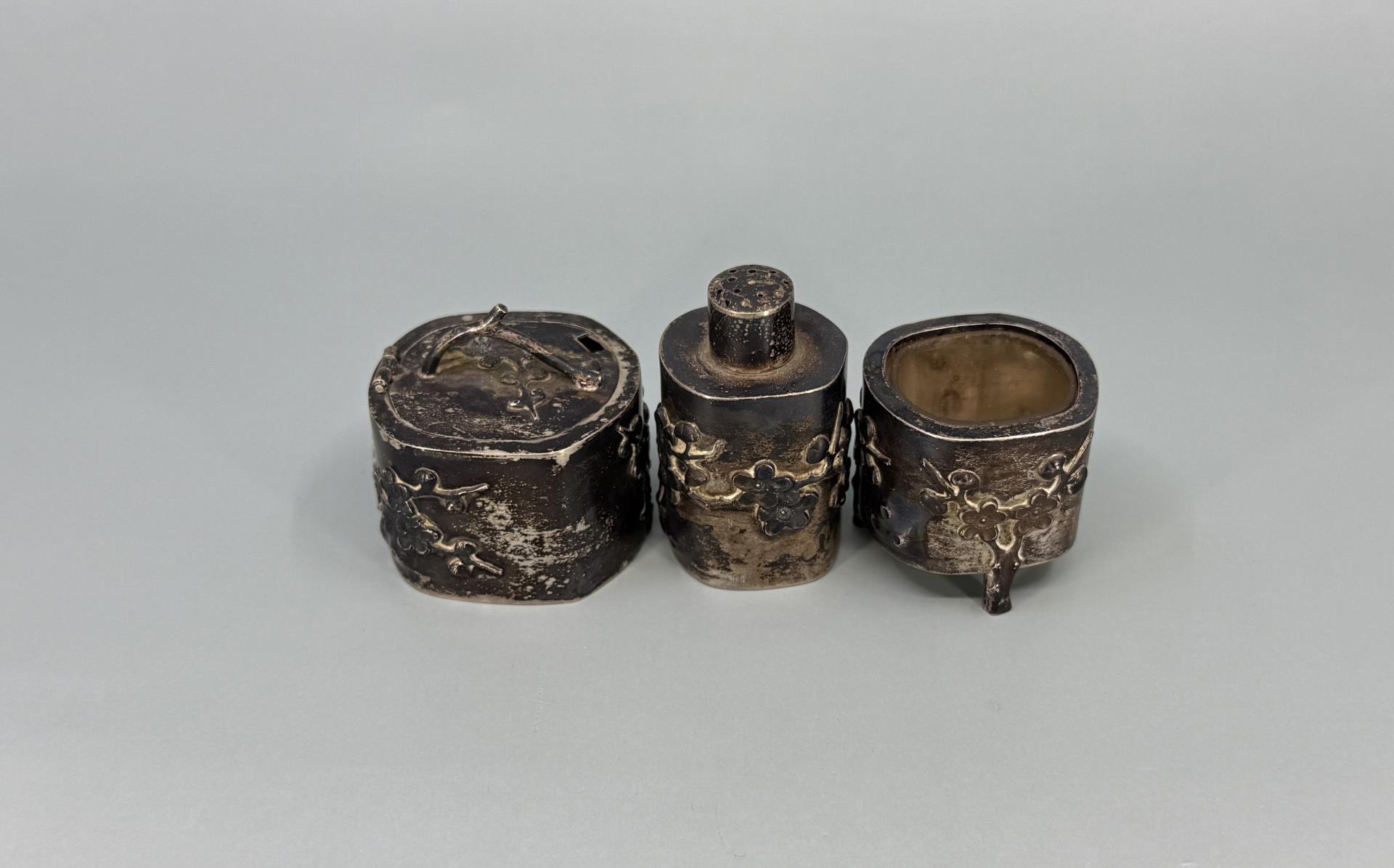 Japanese Meiji Period Sterling Condiment Set