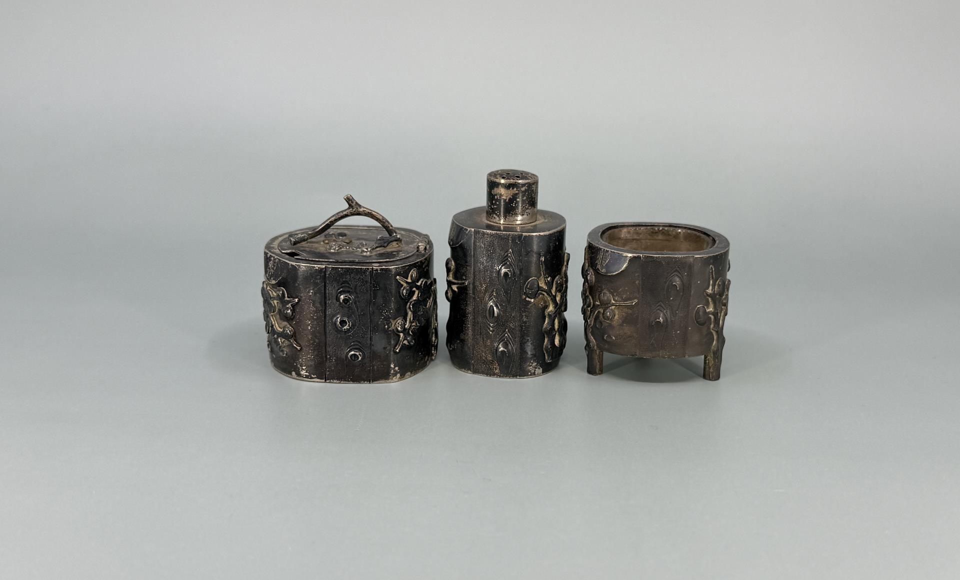 Japanese Meiji Period Sterling Condiment Set