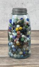 Large Mason Jar of Vintage Marbles