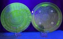 Green Depression Uranium Glass Cake Plates