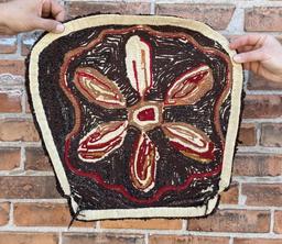 Antique Primitive Abstract Flower Hooked Rug