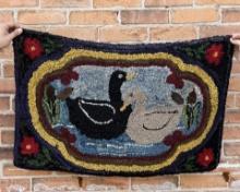 Antique Primitive Two Ducks Hooked Rug