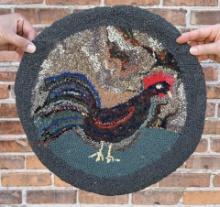 Antique Primitive Rooster Hooked Rug