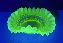 Fenton Hobnail Uranium Glass Cache Bowl