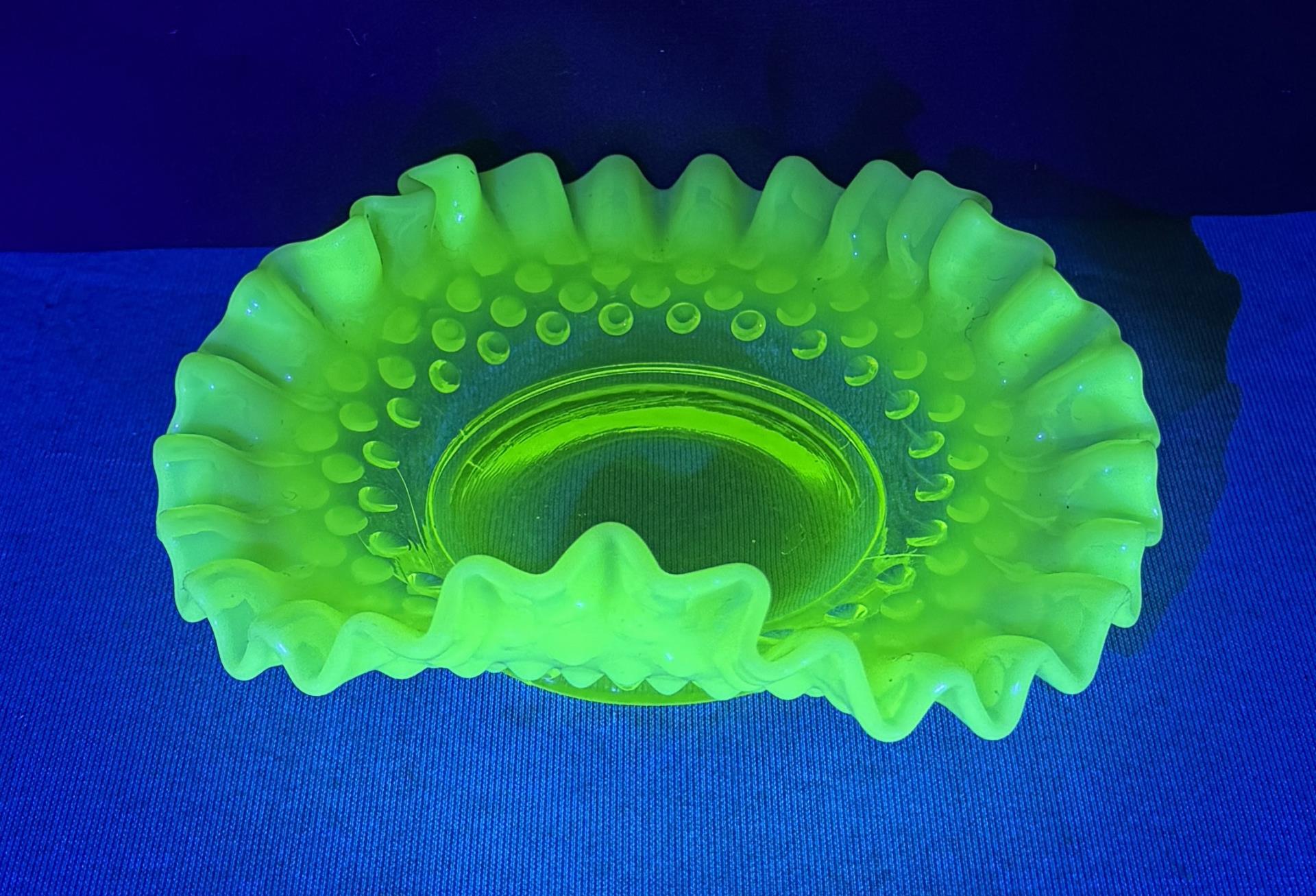 Fenton Hobnail Uranium Glass Cache Bowl