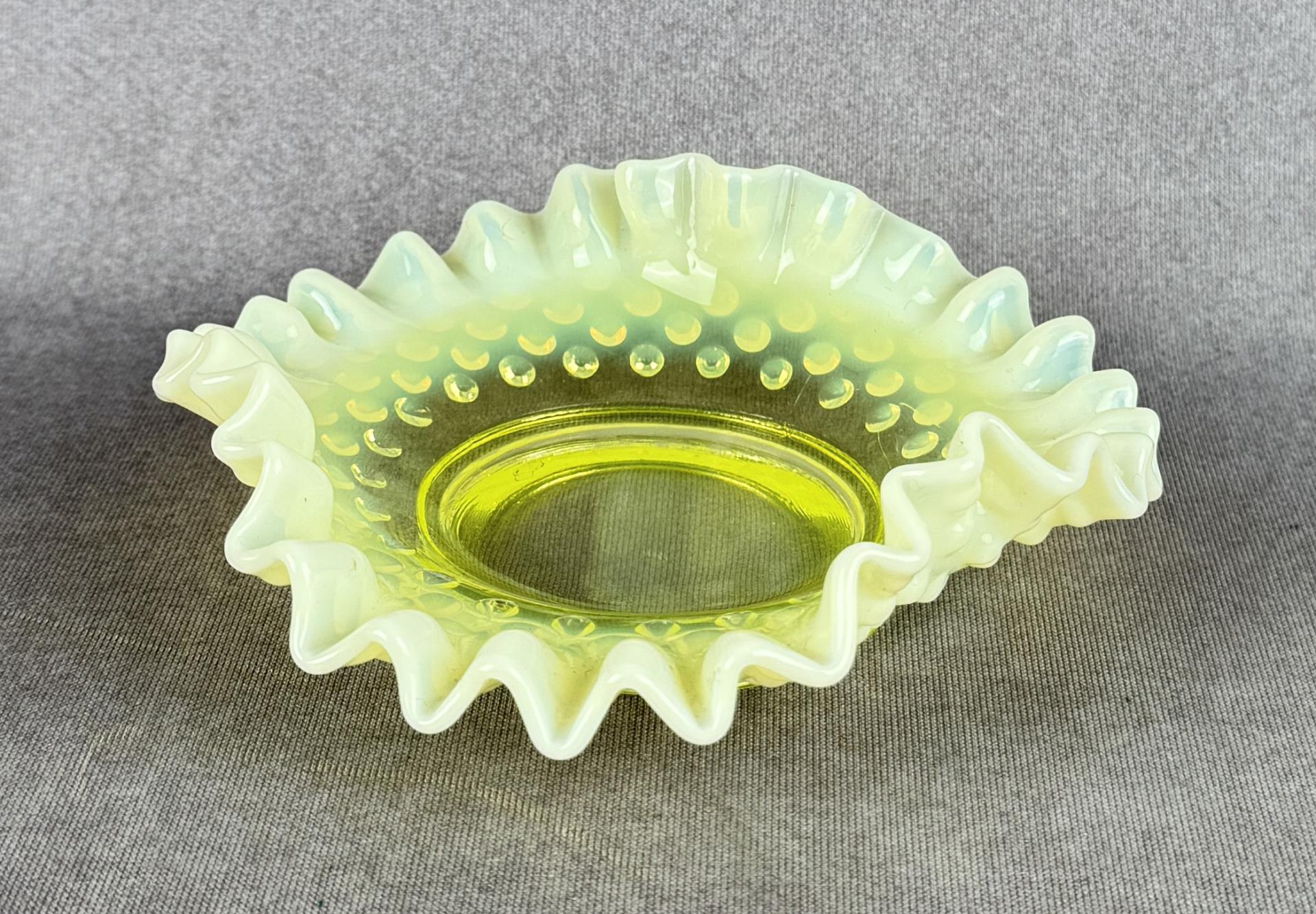Fenton Hobnail Uranium Glass Cache Bowl