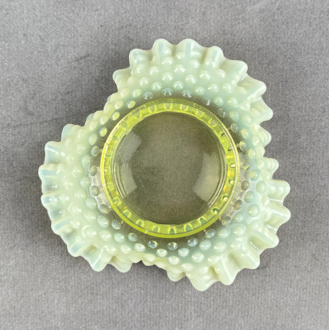 Fenton Hobnail Uranium Glass Cache Bowl