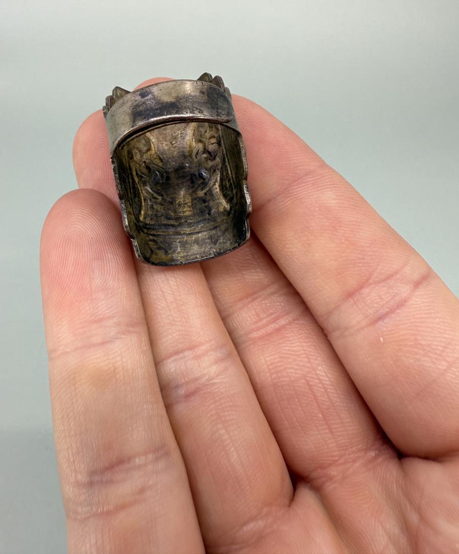 Chinese Silver Enamel Compass Ring