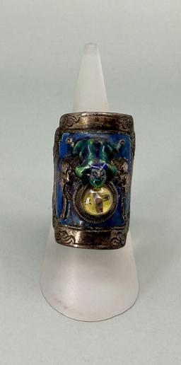 Chinese Silver Enamel Compass Ring