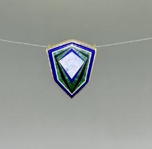 14K Gold Lapis Intarsia Inlaid Pendant