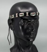 Navajo Beaded Sterling Silver Concho Hat Band