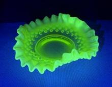 Fenton Hobnail Uranium Glass Cache Bowl