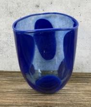 Art Glass Blue Polka Dot Vase
