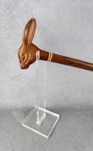 Carved Rosewood Rabbit Head Walking Stick