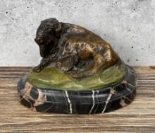 Charles M Russell Montana Reclining Buffalo Bronze