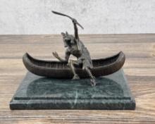 Carl Kauba Indian in Canoe Bronze