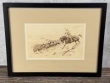 John Edward Borein Running Wild Horses Etching