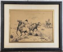 George Phippen Pen and Ink Cowboy Drawing