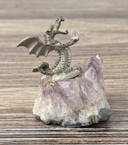 Pewter Dragon On Amethyst Crystal