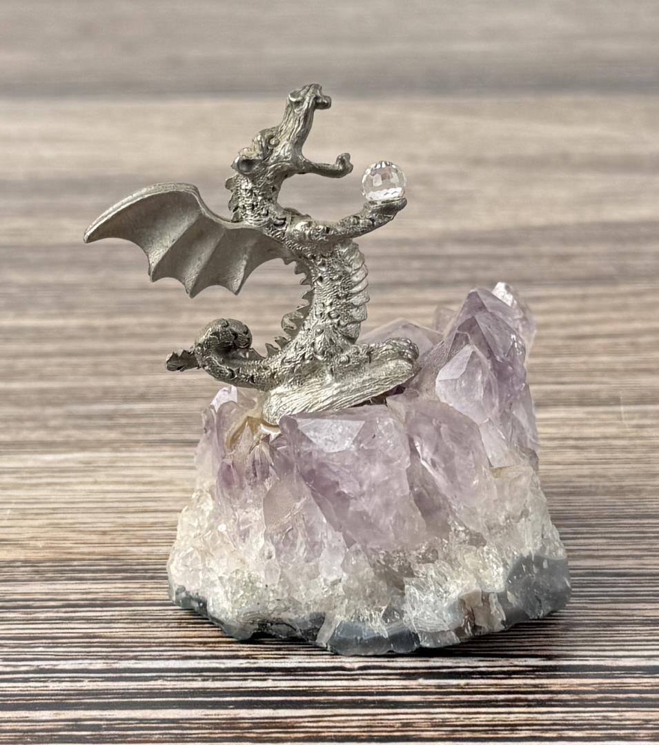 Pewter Dragon On Amethyst Crystal