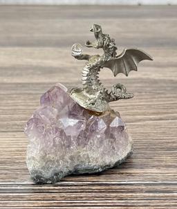 Pewter Dragon On Amethyst Crystal