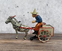 Lehmann Na Nu Zikra Zebra Cart Wind Up Tin Toy