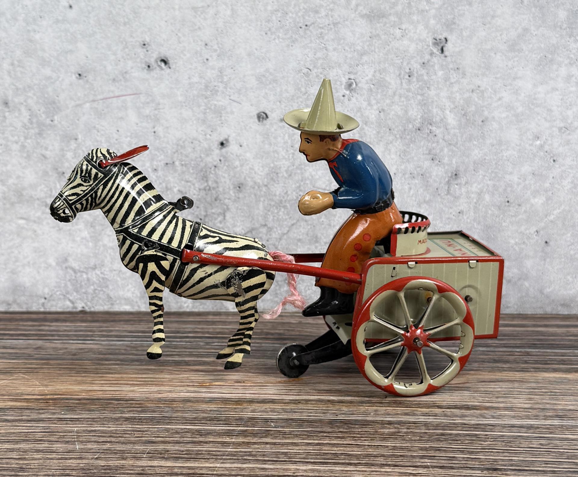 Lehmann Na Nu Zikra Zebra Cart Wind Up Tin Toy
