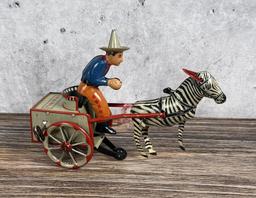 Lehmann Na Nu Zikra Zebra Cart Wind Up Tin Toy