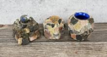 Folk Art Crystal Overlay Inkwell Desk Set