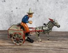 Lehmann Na Nu Zikra Zebra Cart Wind Up Tin Toy
