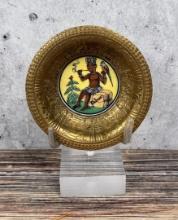 Unusual Black American Brass Porcelain Ashtray